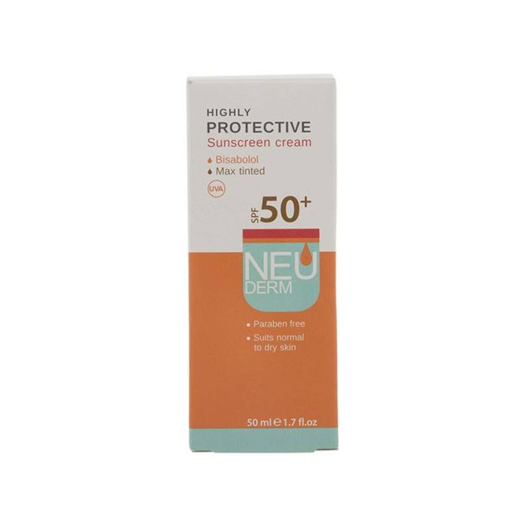 کرم ضد آفتاب نئودرم مدل Highly Protective Max Tinted SPF50 مناسب پوست خشک و معمولی حجم 50 میلی لیتر – بژ تیره