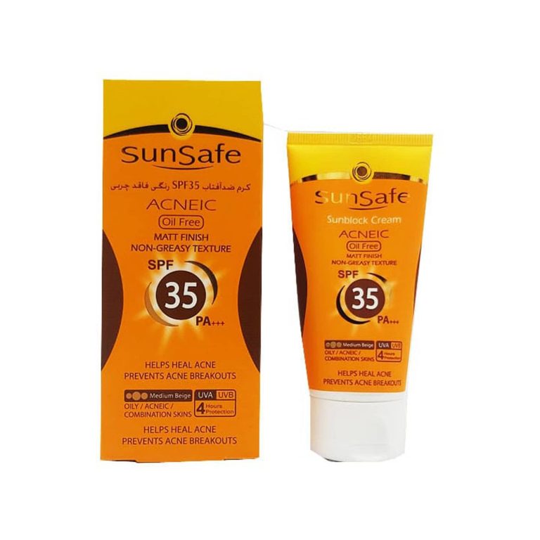 کرم ضد آفتاب فاقد چربی سان سیف مدل SPF 35 مناسب پوست چرب حجم 50 میلی لیتر – بژ متوسط