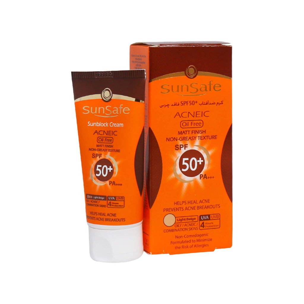 کرم ضد آفتاب فاقد چربی سان سیف SPF 50 مناسب پوست چرب حجم 50 میلی لیتر – بژ روشن