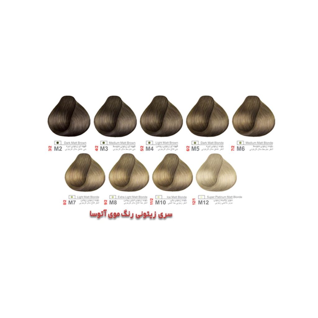 رنگ مو آتوسا سری زیتونی شماره M8 9/2 حجم 100 میلی لیتر – بلوند زیتونی خیلی روشن