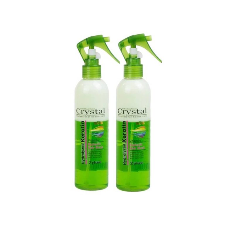 ماسک مو دوفاز کریستال مدل Hydrolyzed Keratin سبز حجم 250 میلی لیتر مجموعه 2 عددی